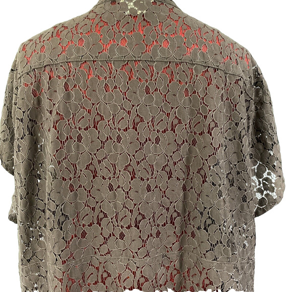 Michael Kors Plus Size Blouse Brown Lace Button Front Top Short Sleeves 3X - Picture 7 of 12
